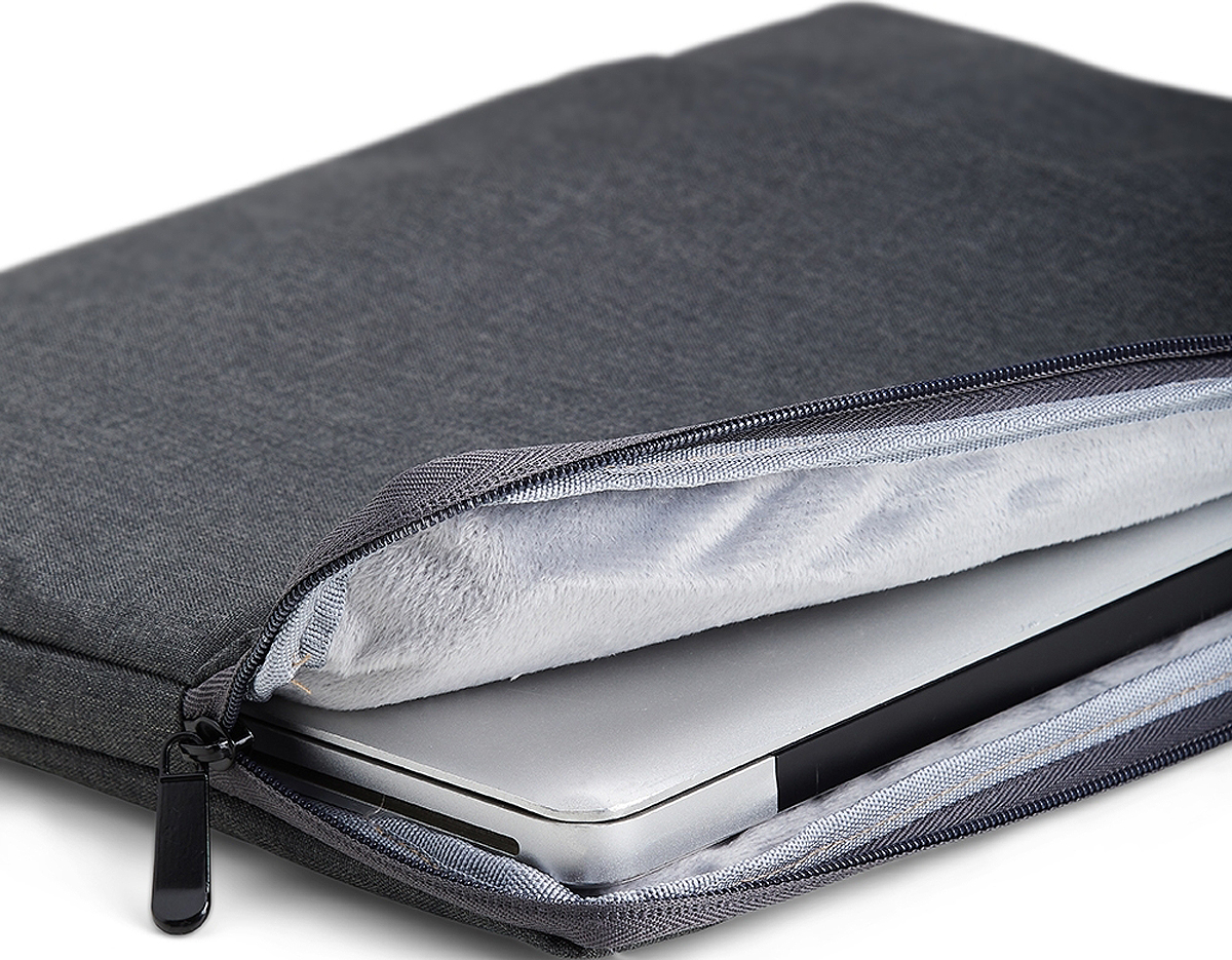 Pasta para tablet e notebook 14 em poliéster resistente à água com dois compartimentos e parte interna com estofamento aveludado.