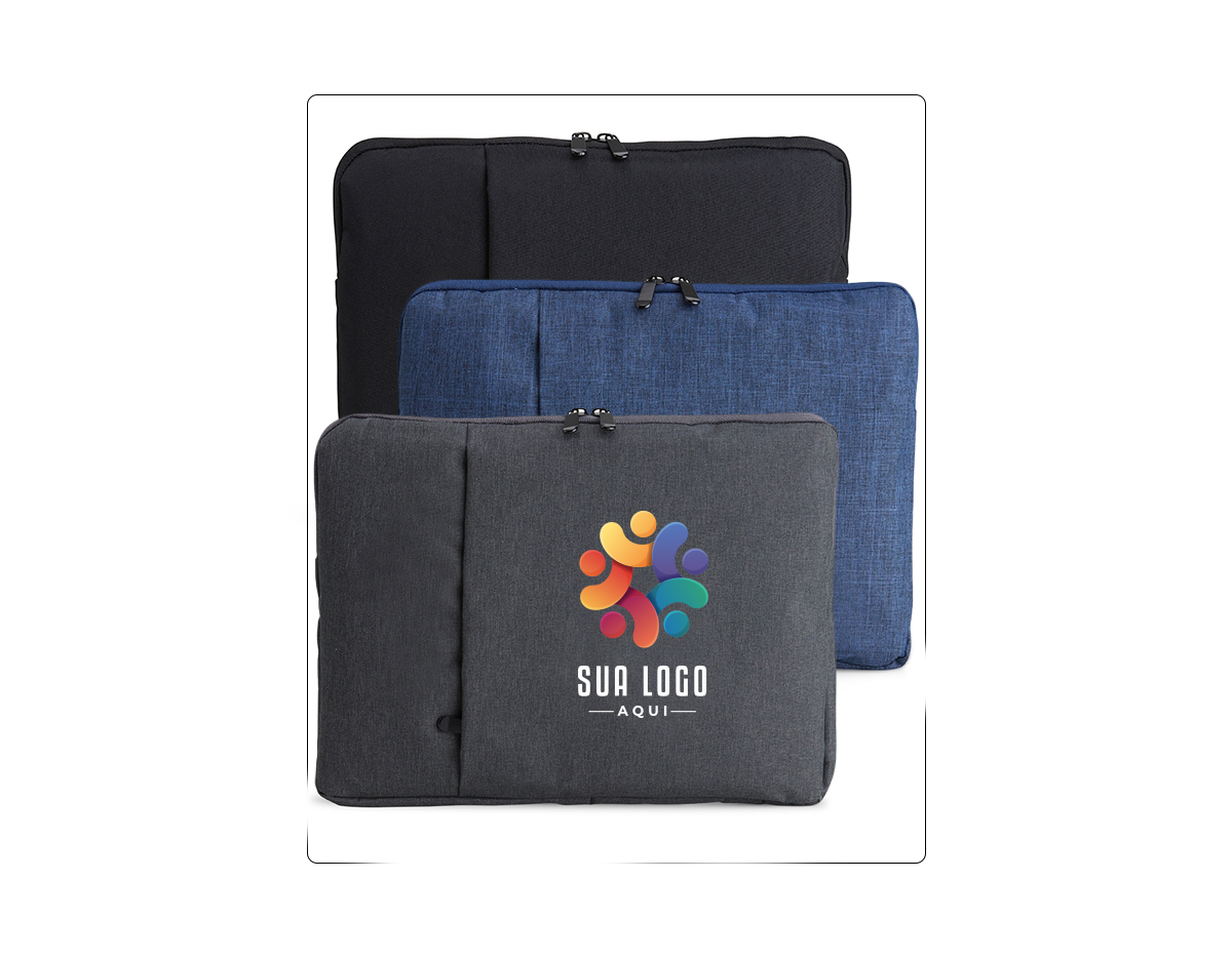 Pasta para tablet e notebook 14 em poliéster resistente à água com dois compartimentos e parte interna com estofamento aveludado.