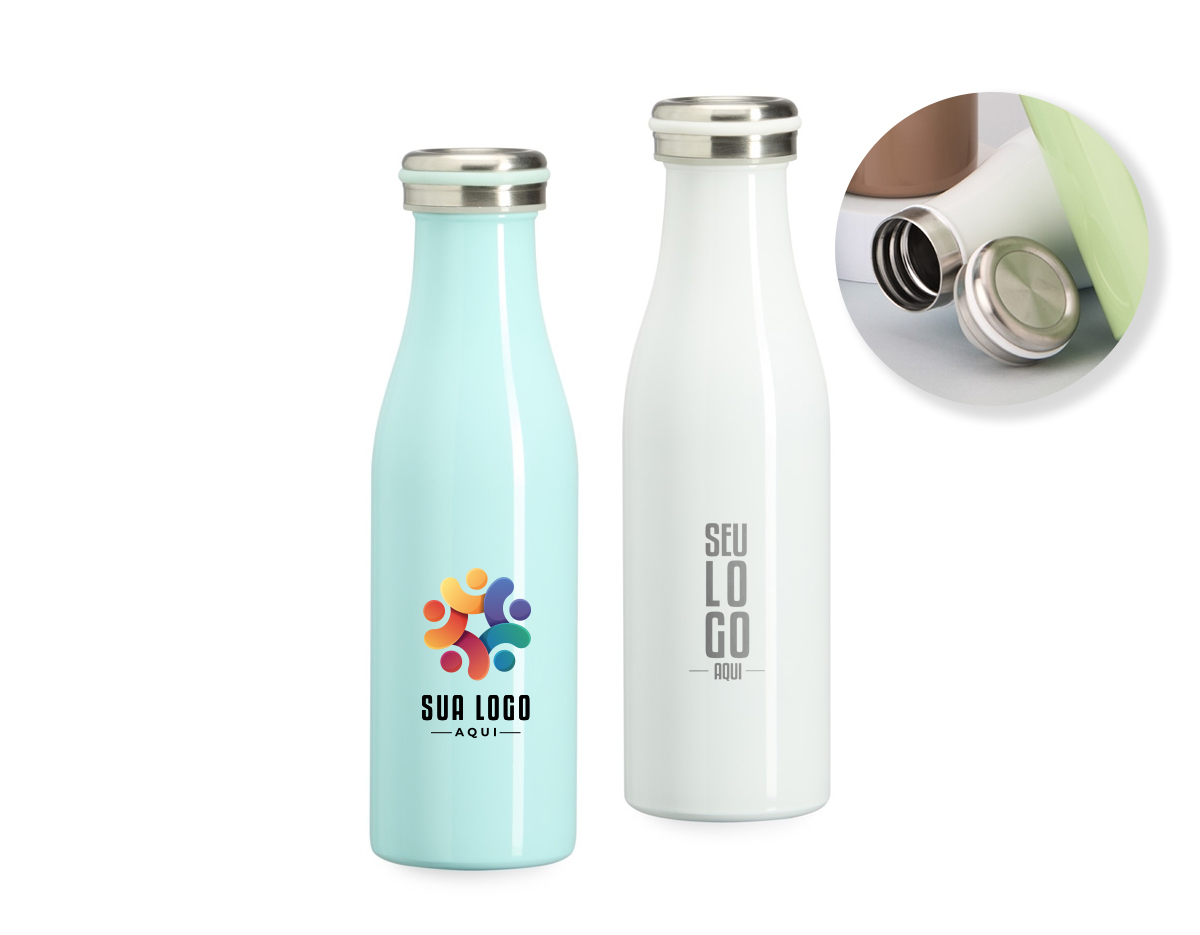 Garrafa térmica de 500ml em aço inoxidável 304, com tampa rosqueável. Ideal para manter bebidas quentes ou frias por horas, é durável e fácil de transportar. Perfeita para uso diário ou atividades ao ar livre.