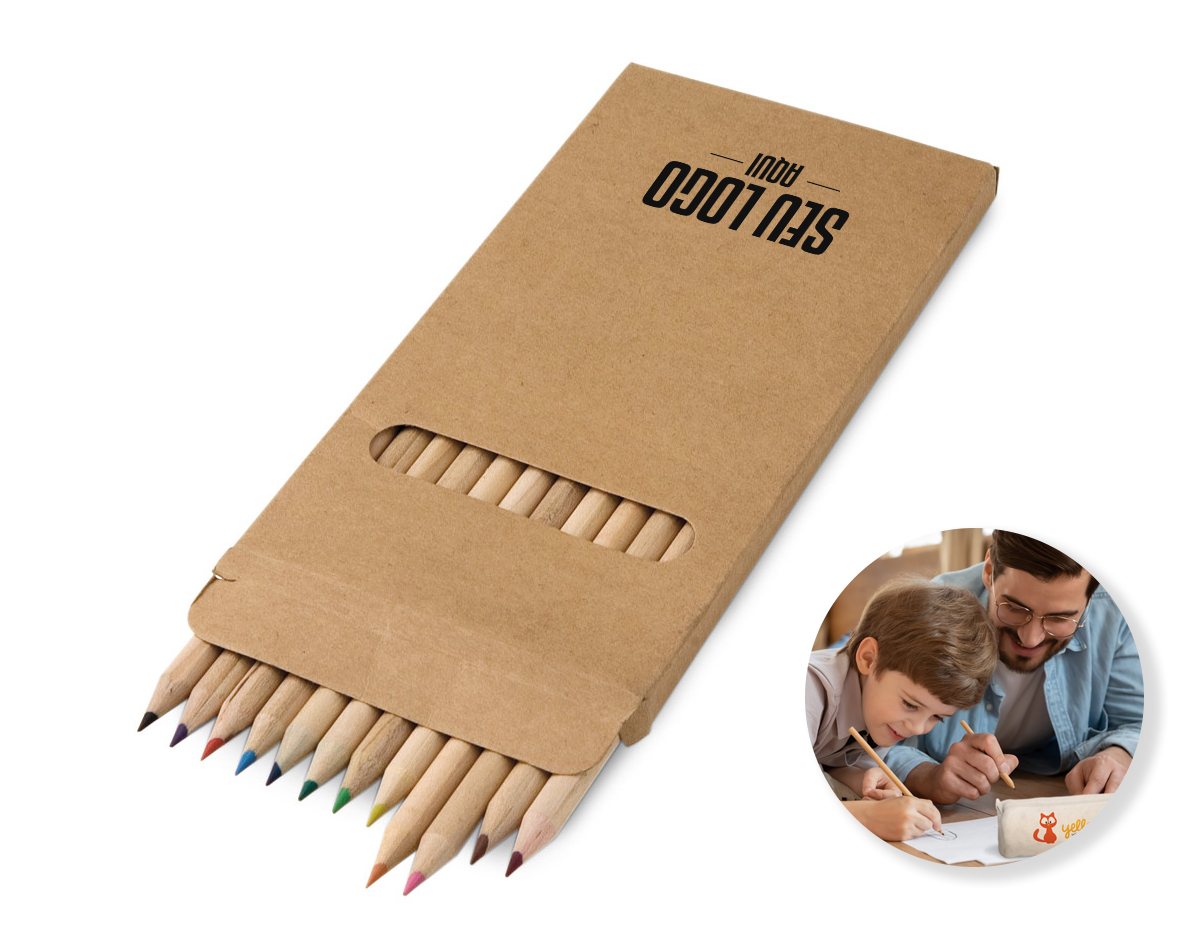 Caixa de cartão com 12 lápis de cor. Produto certificado de acordo com a portaria Inmetro nº423 de 8/out/2021. 90 x 180 x 9 mm