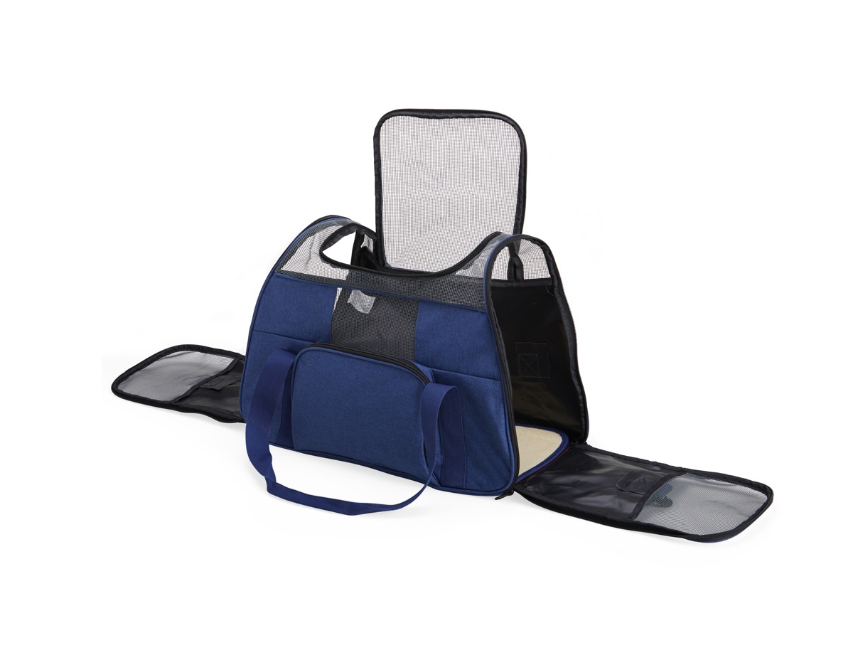 Bolsa para transporte de pets, confeccionada em tecido Oxford com compartimento frontal e bolsos laterais. Seu tapete dupla face, com uma camada aveludada, foi projetado para proporcionar o máximo conforto ao pet. Equipada com telas respiráveis em nylon, esta bolsa apresenta aberturas completas nas laterais e uma abertura superior, permitindo uma experiência de transporte arejada, com entrada e saída prática para o pet. As alças de mão, estrategicamente equipadas com suporte para junção, garantem conforto durante o transporte manual, enquanto a alça transversal proporciona um transporte ergonômico com distribuição mais eficiente do peso.
