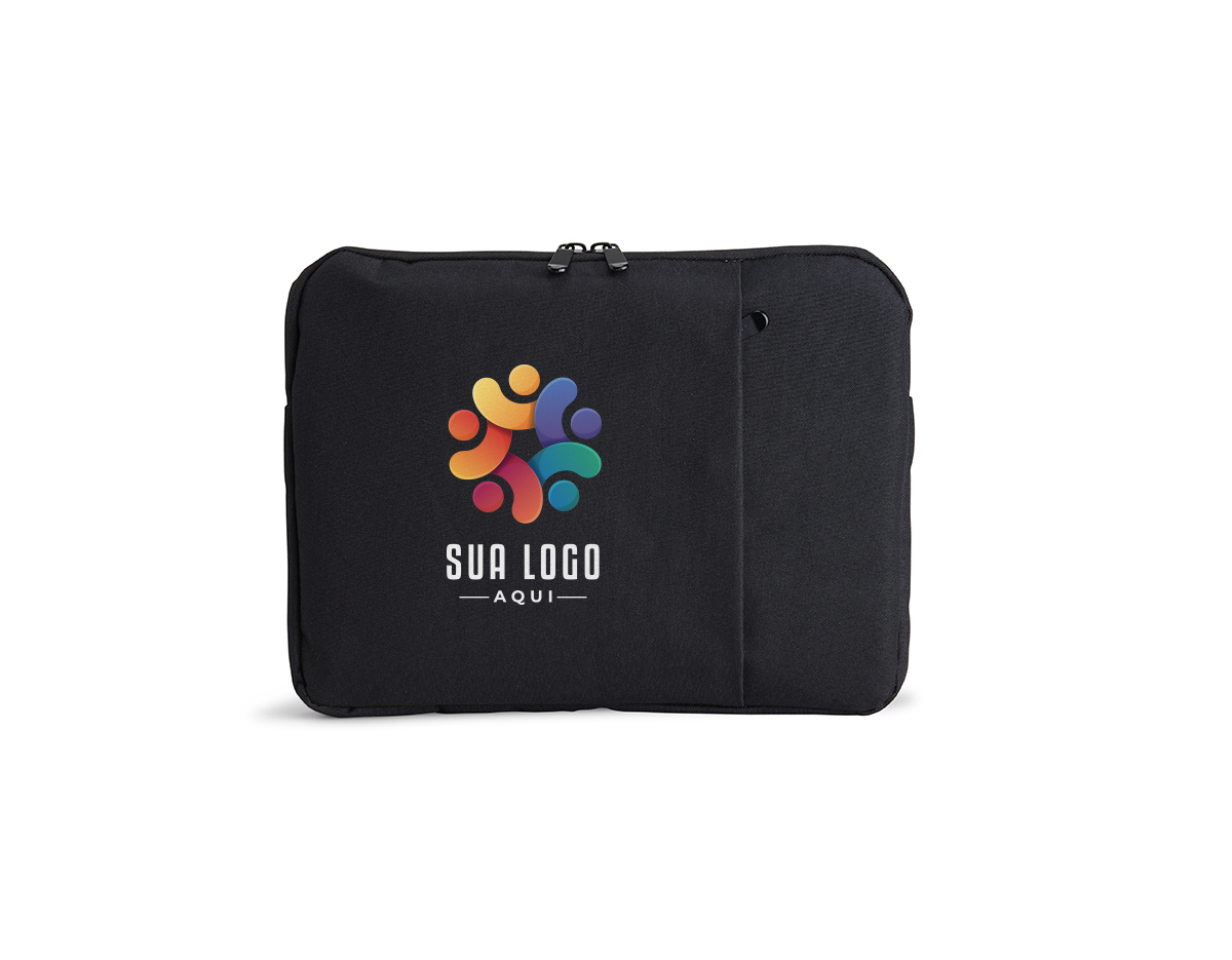 Pasta para tablet e notebook 12,4 em poliéster resistente à água com dois compartimentos e parte interna com estofamento aveludado.