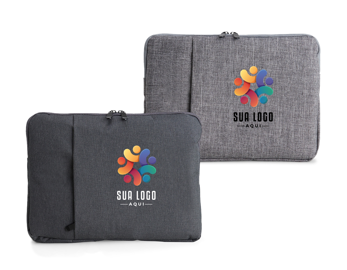 Pasta para tablet e notebook 12,4 em poliéster resistente à água com dois compartimentos e parte interna com estofamento aveludado.