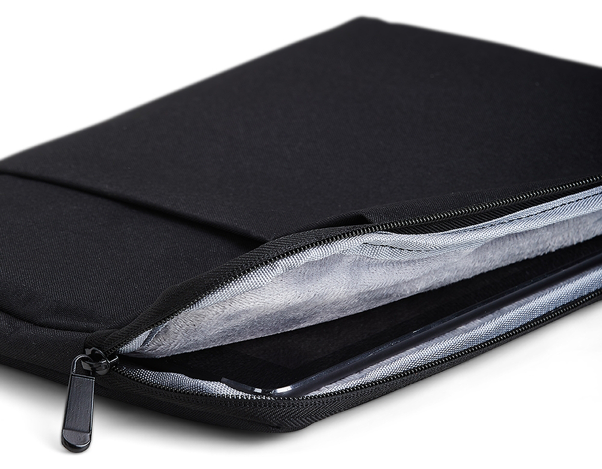 Pasta para tablet e notebook 12,4 em poliéster resistente à água com dois compartimentos e parte interna com estofamento aveludado.