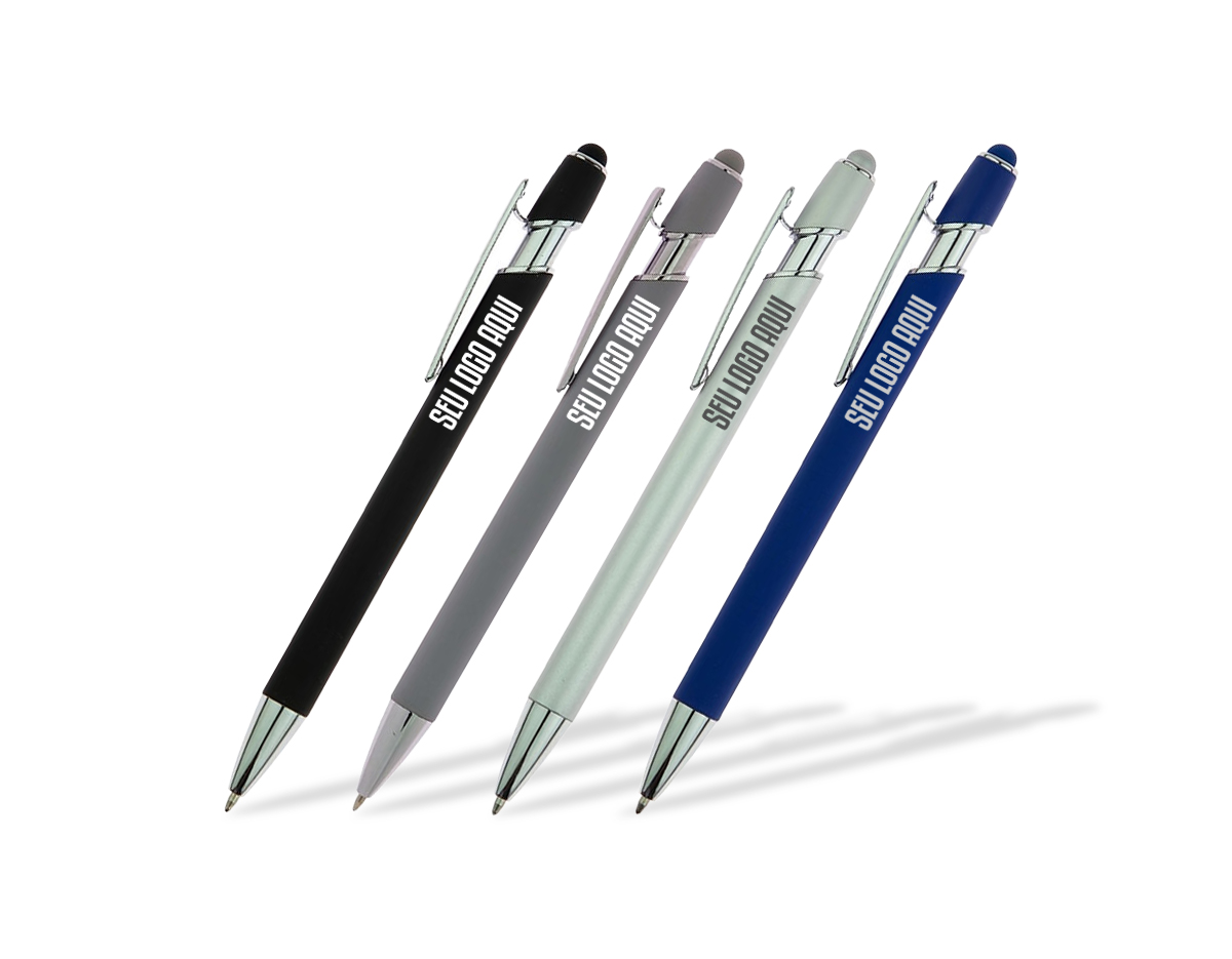 A de metal com textura emborrachada combina sofisticação com praticidade. Ideal para uso diário, possui ponta touch, clip de metal e acionamento por click, garantindo conforto e precisão em cada escrita ou interação touchscreen
