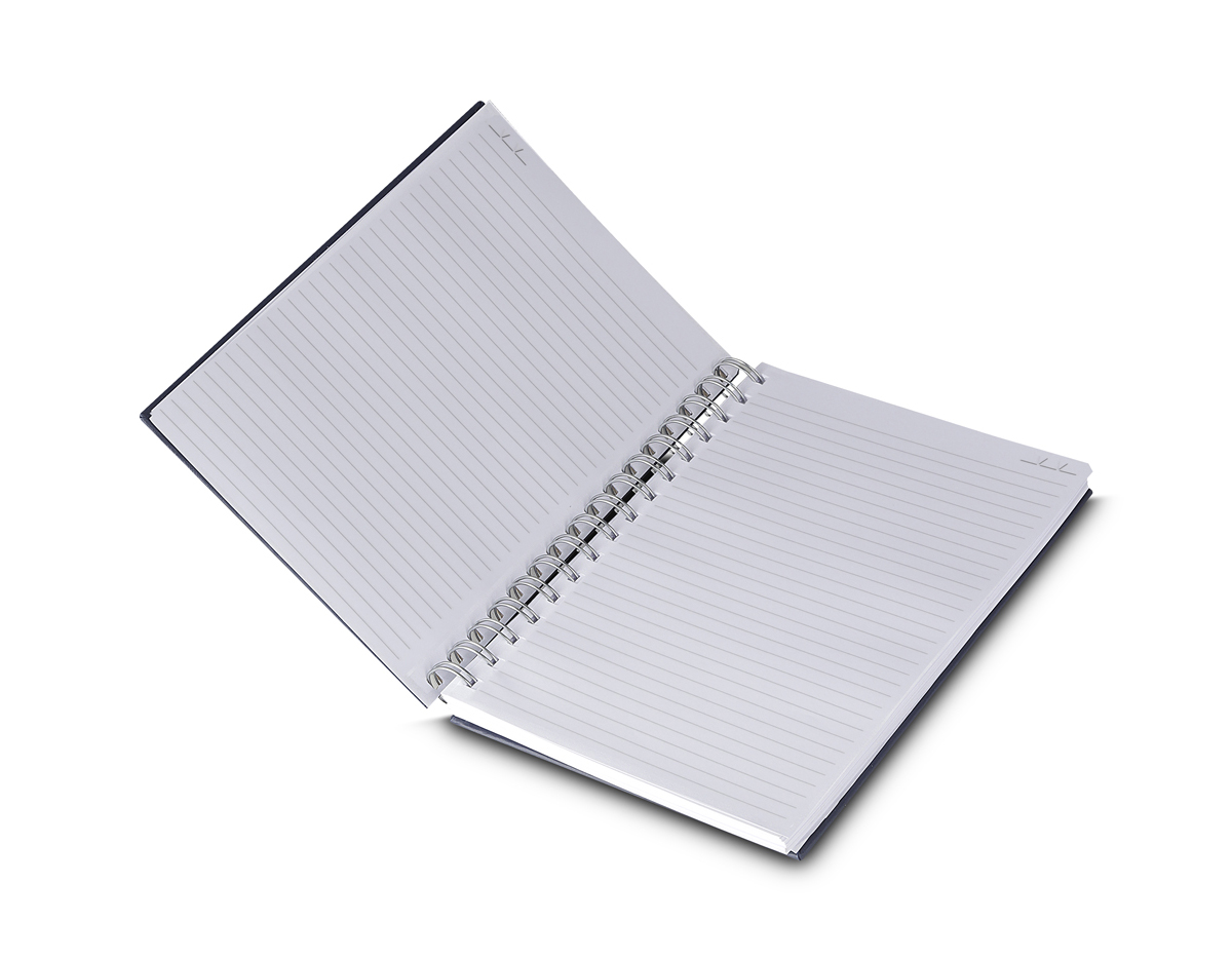 Caderno capa dura em percalux com 100 páginas, sendo elas 7 páginas iniciais com área para dados pessoais, calendário 2024/2025/2026, planejamento anual e trimestral.