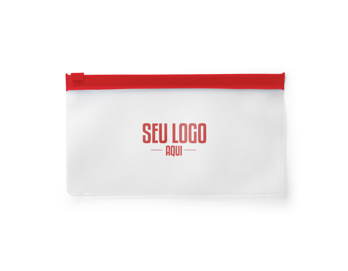 Bolsa hermética em EVA com fecho, ideal para viagens de avião. Compacta, medindo 200 x 125 mm, oferece segurança e praticidade para armazenar itens essenciais durante o voo