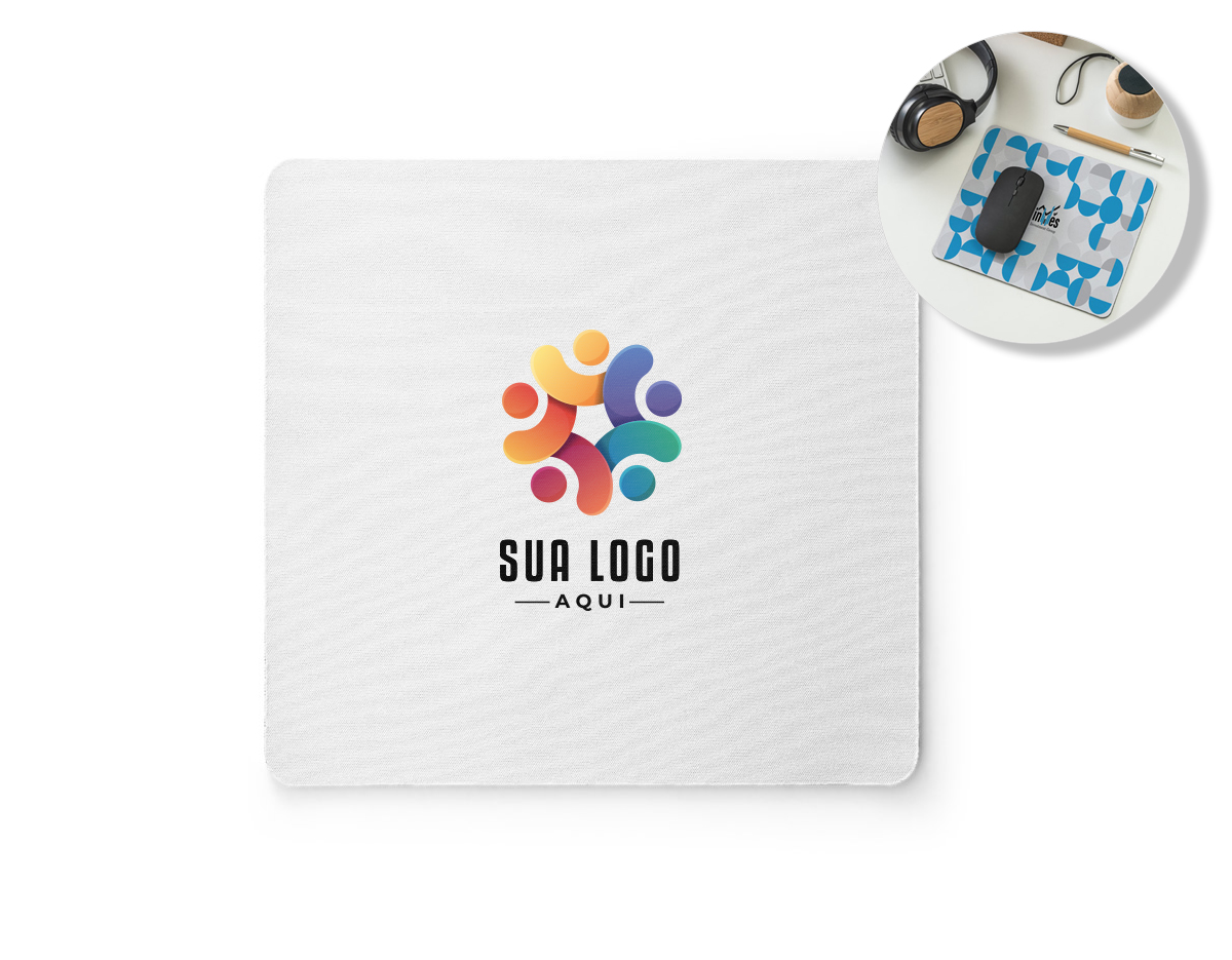 Mouse pad para sublimação, fabricado com base em borracha de 2 mm de espessura e dimensões de 230 x 220 mm. Ideal para personalização com imagens e designs variados, proporciona superfície estável e aderente para o uso diário.