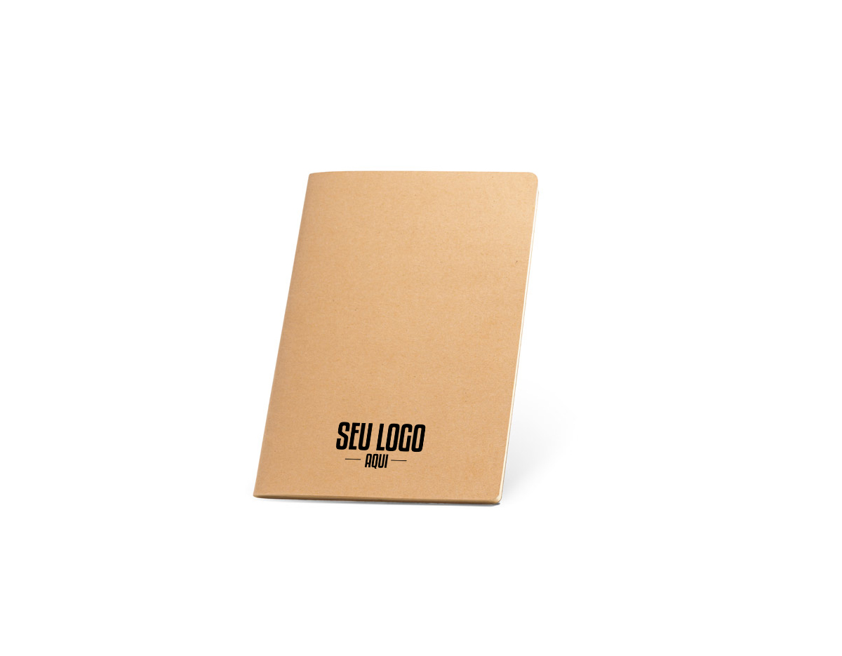 Caderno A5 de capa flexível em cartão (250 g/m²) e cantos redondos. Com 40 folhas lisas, costuradas, em papel reciclado proveniente de gestão florestal sustentável. 140 x 210 mm