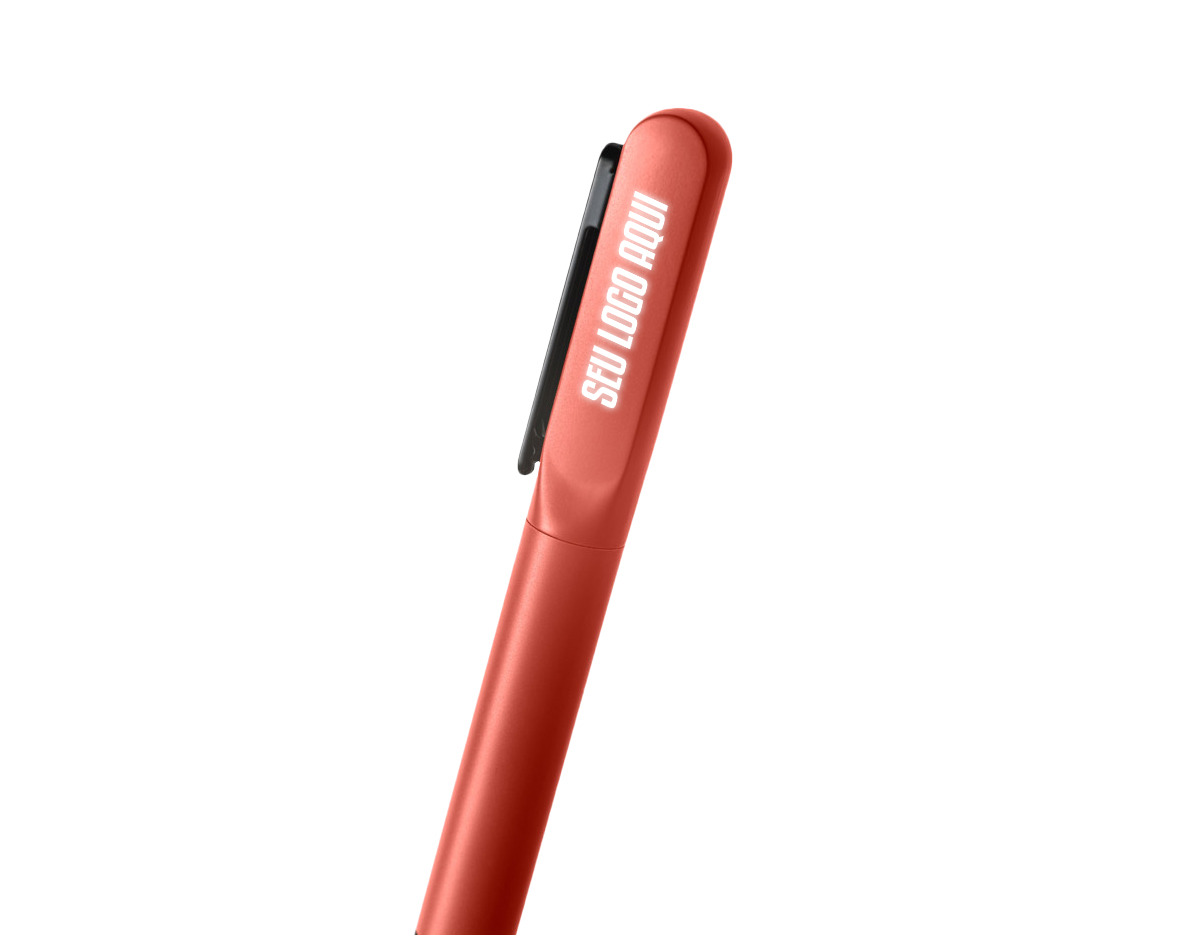 Esferográfica em alumínio 94% reciclado e escrita em azul. Quando personalizado no clipe permite que ao ser rodado ilumine o seu logotipo ou personalização. Fornecida em bolsa de oferta. ø12 x 140 mm