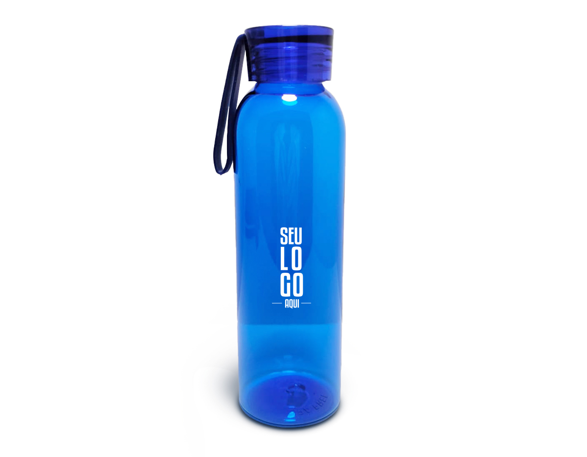 Garrafa plástica de 610 ml, livre de BPA, com tampa rosqueável e alça de silicone. Ideal para transportar líquidos com segurança e praticidade.