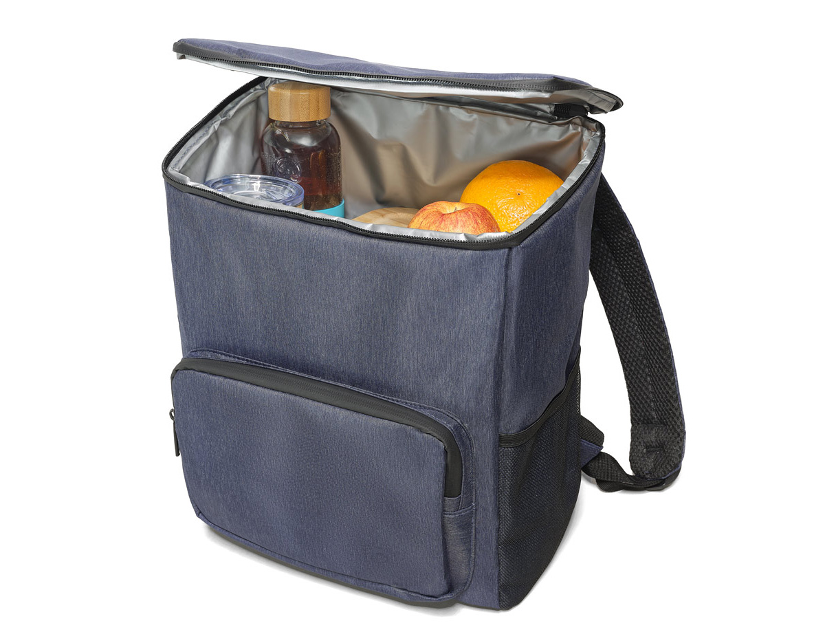Mochila com isolamento térmico em Nylon 2Tone com interior forrado em PEVA para facilitar a higienização. Contém 1 compartimento principal, 1 bolso frontal com fecho e 1 bolso lateral em tela mesh. Possui um bolso com fecho principal duplo. As alças e as costas são almofadadas. A mochila tem capacidade até 15 L. Certificação EU Food Grade. 290 x 380 x 160 mm