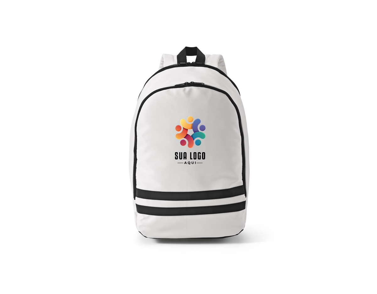 Mochila em 290T poliéster reciclado (100% rPET), em sarja com forro em 210D poliéster reciclado (100% rPET). Contém compartimento posterior com divisória para notebook até 15" e compartimento frontal totalmente forrado. Parte posterior e alças almofadadas. Contém duas faixas pretas refletoras na parte frontal. Capacidade até 18 L. 300 x 470 x 150 mm