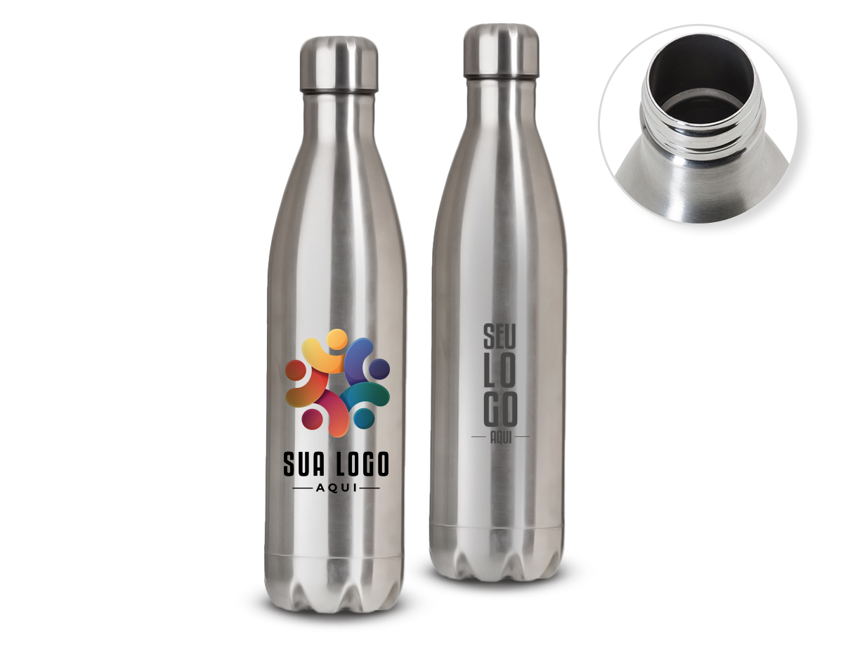 Garrafa térmica 750ml em inox de alta qualidade. Possui tampa, pode ser utilizada com líquidos quentes ou frios. Observação: não colocar no fogão ou micro-ondas. OBS.: PEDIDO MÍNIMO DE 30 PEÇAS!