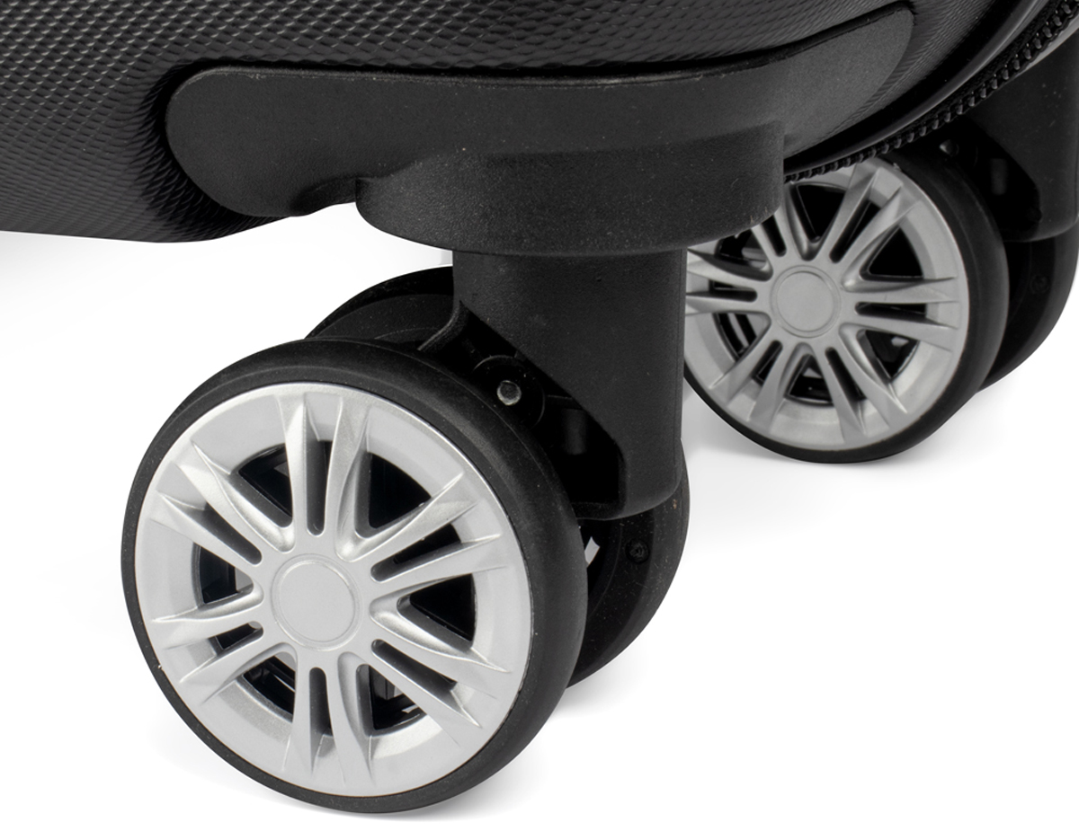 Mala de viagem em ABS; Abertura frontal com ziper para acesso ao interior da mala; Cadeado com senha/segredo; Sistema de carrinho de aço; Alça de mão na parte superior; Acompanha Plaquinha sem personalização.