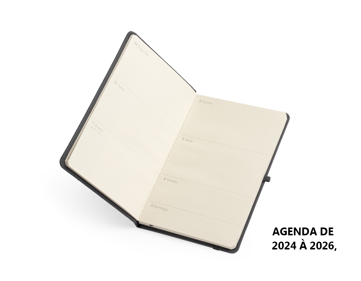  Feito para planejar atividades com antecedência, nosso Planner 2025 é eficiente para auxiliar no alcance de metas e objetivos. Com capa cromato e elástico para fechamento, além de marcador de página em cetim e suporte para caneta, nosso planner oferece calendários mensais e semanais, agenda de 2024 à 2026, proporcionando uma visão clara e detalhada dos compromissos.