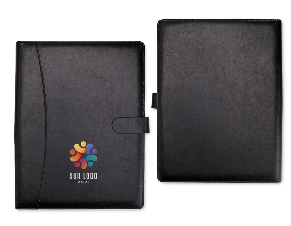 Organização impecável com estilo profissional. Nossa pasta executiva, feita em couro sintético de alta qualidade, acompanha um bloco de aproximadamente 20 folhas pautadas removíveis para anotações, suporte para caneta, bolsos para organizar folhas ou documentos, suporte para cartões, incluindo um com visor de identificação. Além disso, possui fechamento magnético, unindo praticidade e elegância em um único produto.