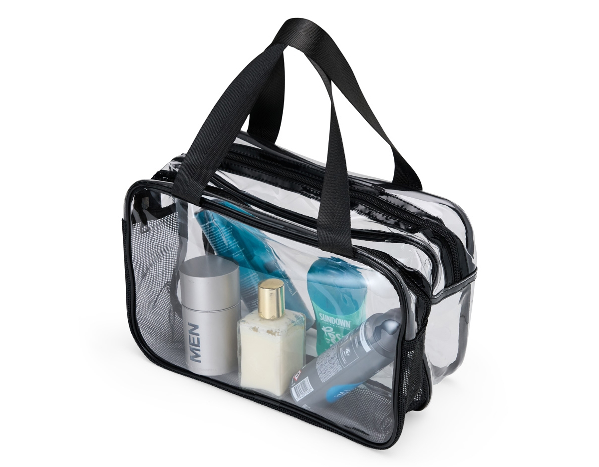 Esta nécessaire de PVC é prática e funcional, apresentando dois compartimentos que facilitam a organização de itens pessoais. As alças laterais em nylon proporcionam conforto ao transportar, tornando-a ideal para viagens ou uso diário. Seu material resistente garante durabilidade, enquanto o design compacto permite que seja facilmente guardada em bolsas ou mochilas. Uma opção versátil para quem busca praticidade no dia a dia.