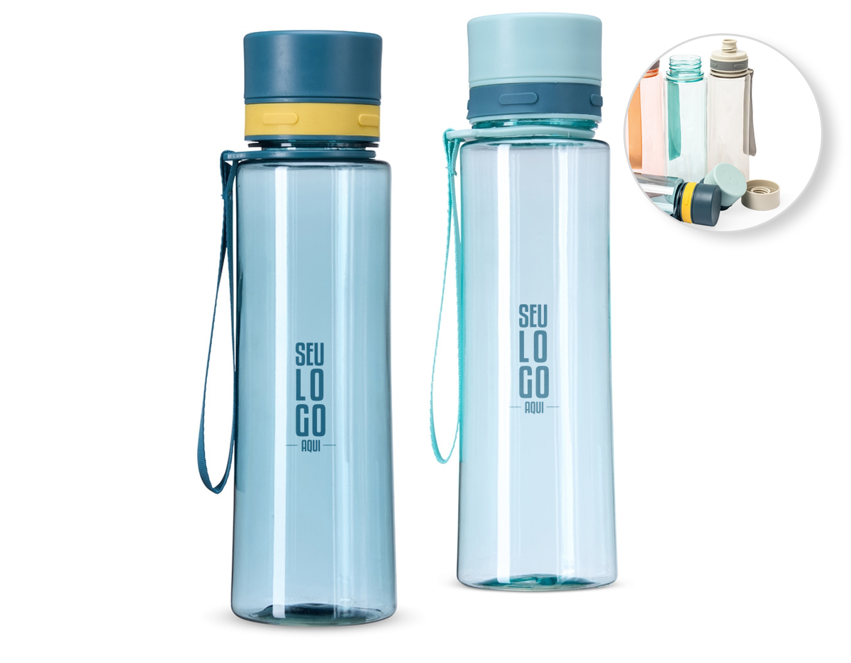 Garrafa de 780 ml, ideal para diversas atividades. Possui tampa rosqueável com bocal, garantindo um fechamento seguro. Acompanha tampa protetora que evita contaminações e alça em nylon, facilitando o transporte. Seu design funcional a torna prática para o dia a dia, seja em passeios, academia ou no trabalho.