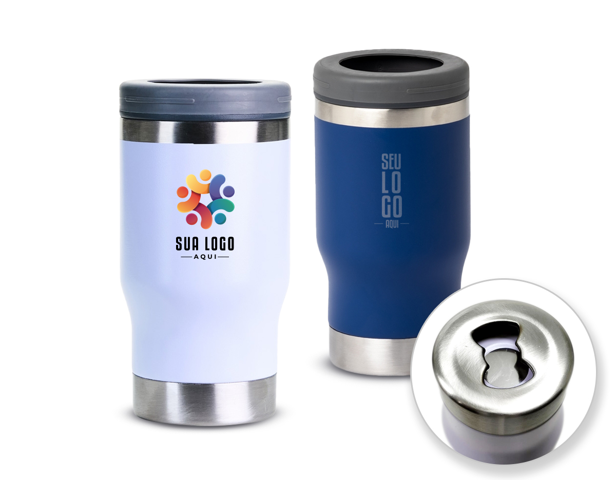 Copo térmico multiuso com parede dupla em inox, capacidade de 380ml. Pode ser utilizado como copo, porta long neck ou porta lata. Detalhe em inox na parte superior e ainda contém abridor de garrafa na parte inferior do copo.