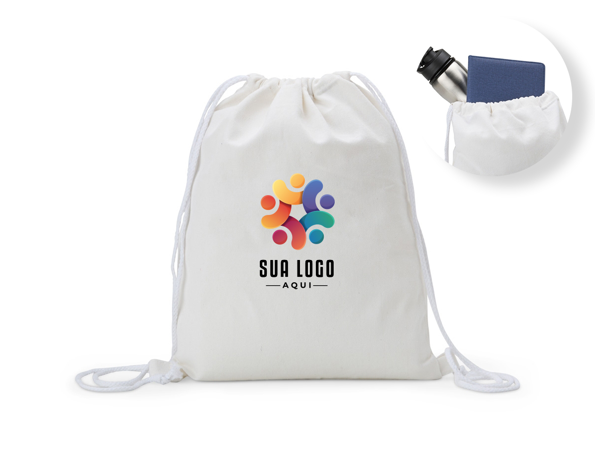 A resistência e durabilidade em um só item. Nossa mochila saco é confeccionada em algodão e possui gramatura de 281g/m², ideal para acomodar tudo o que você precisar em qualquer ocasião!