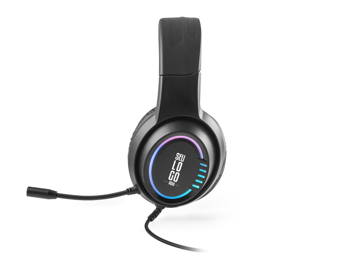 Fones de ouvido para jogos com microfone de alta qualidade incorporado com luzes RGB com um modo. Pensados para uso prolongado, são resistentes, confortáveis e contêm cabo de 2 m com controlador de volume. Incluso cabo jack de 3.5 mm com entrada USB-A. Os fones de ouvido quando utilizados com este cabo proporcionam uma qualidade superior no áudio. Fornecido em caixa presente. 20 x 19 x 10 mm |Caixa: 191 x 215 x 115 mm