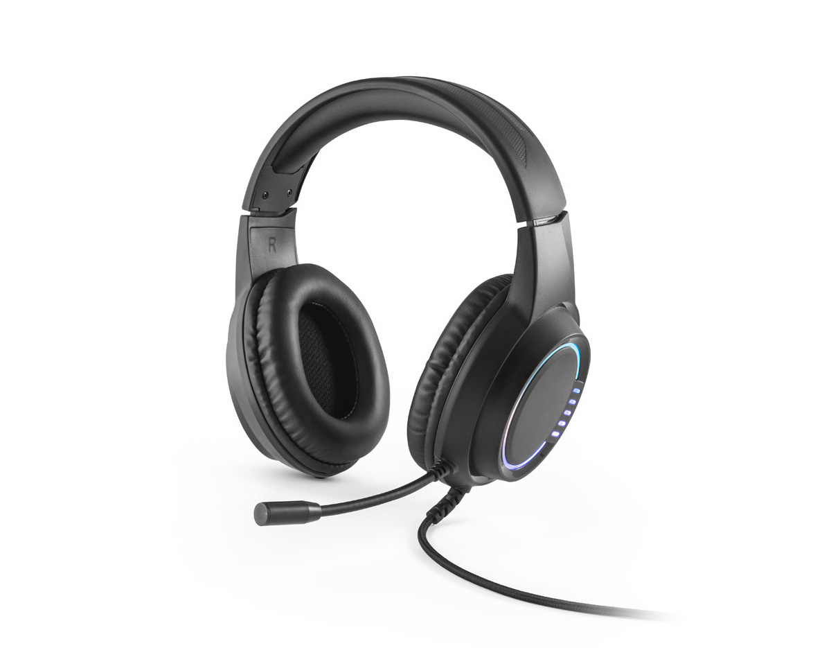 Fones de ouvido para jogos com microfone de alta qualidade incorporado com luzes RGB com um modo. Pensados para uso prolongado, são resistentes, confortáveis e contêm cabo de 2 m com controlador de volume. Incluso cabo jack de 3.5 mm com entrada USB-A. Os fones de ouvido quando utilizados com este cabo proporcionam uma qualidade superior no áudio. Fornecido em caixa presente. 20 x 19 x 10 mm |Caixa: 191 x 215 x 115 mm