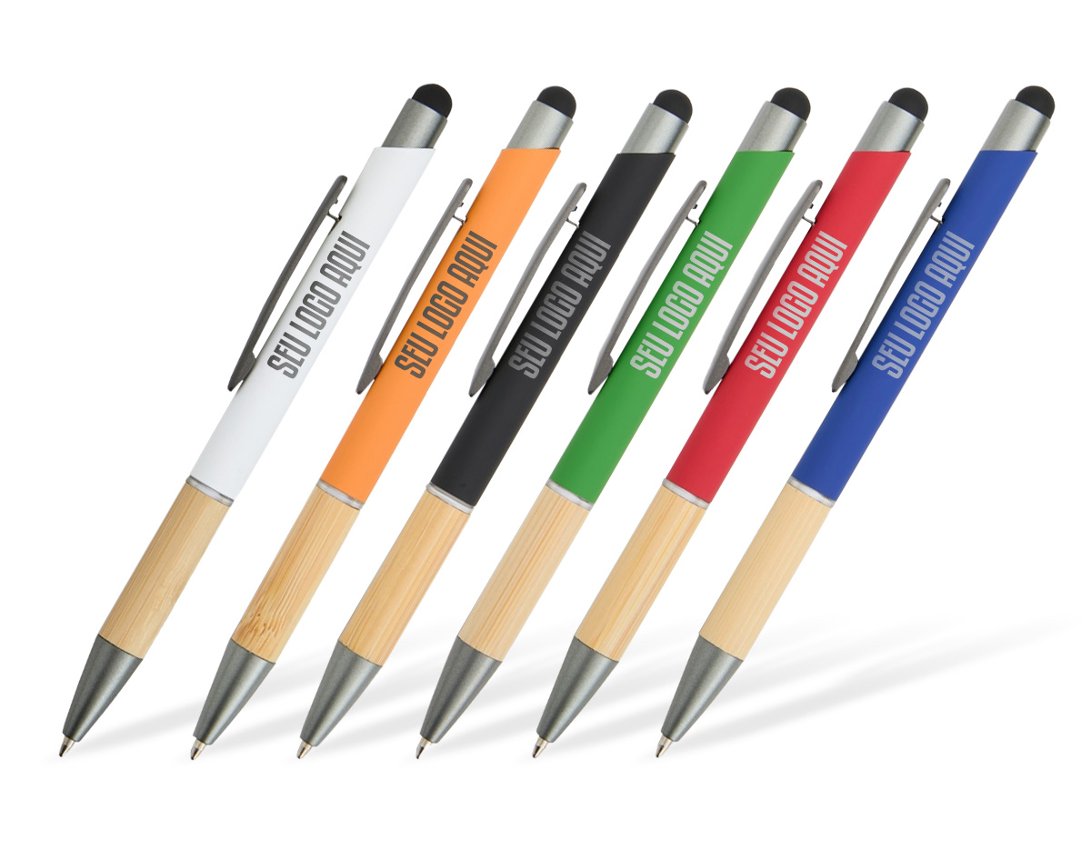 Perfeita para promover ações sustentáveis, nossa Caneta Metálica Touch oferece uma combinação de funcionalidade e praticidade. Com detalhe em bambu e design confortável, ela proporciona uma experiência sustentável e suave ao toque. Além disso, conta com carga esferográfica na cor azul e acionamento por clique, acompanhada de uma ponta touch, ideal para interagir com os dispositivos.