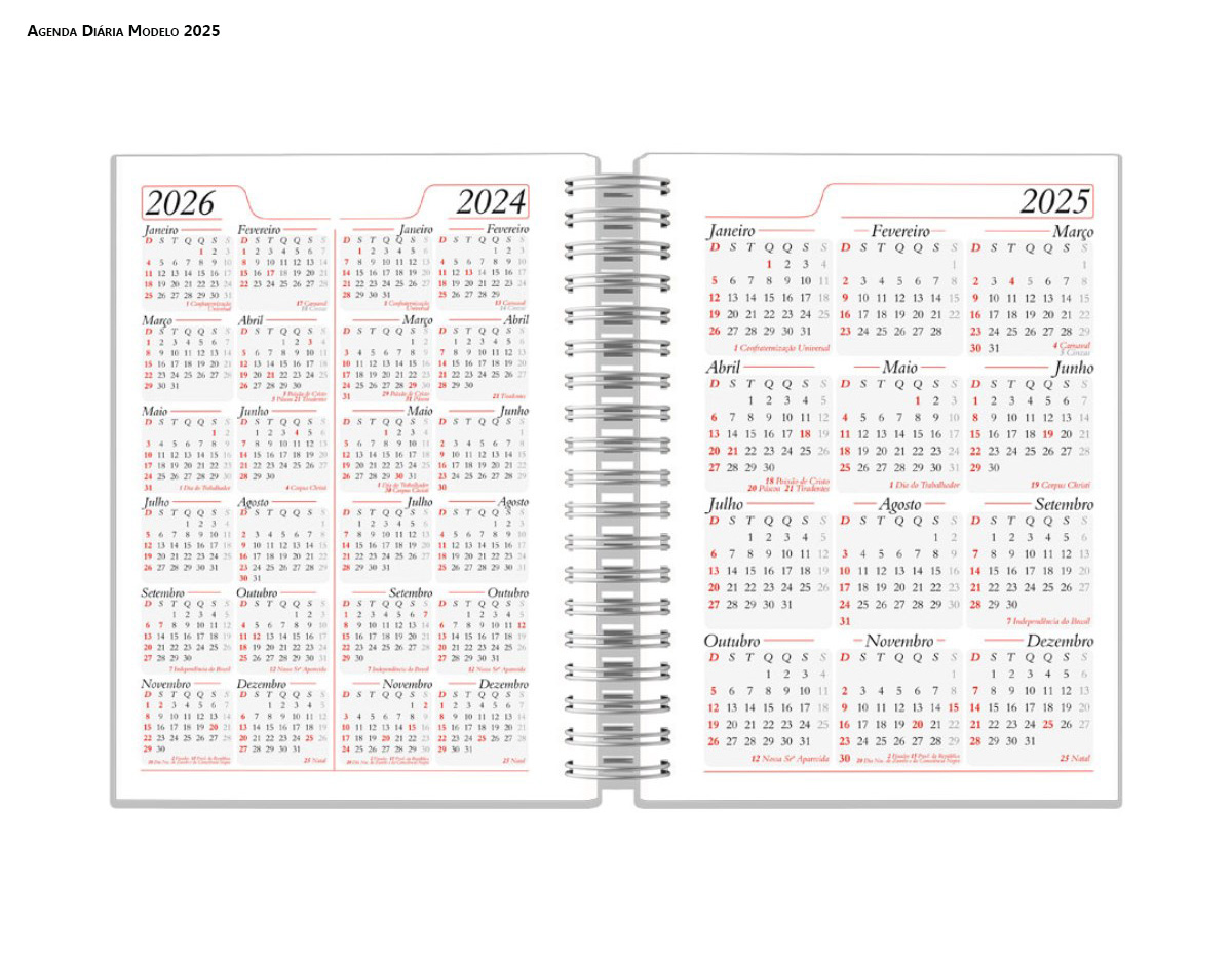Agenda Diária Modelo 2025, ideal para organização pessoal e profissional. Contém páginas datadas para planejamento diário, com espaço para anotações, compromissos e tarefas. Capa resistente, acabamento elegante e tamanho compacto, fácil de transportar. Ferramenta prática para gerenciar rotina e manter o foco.