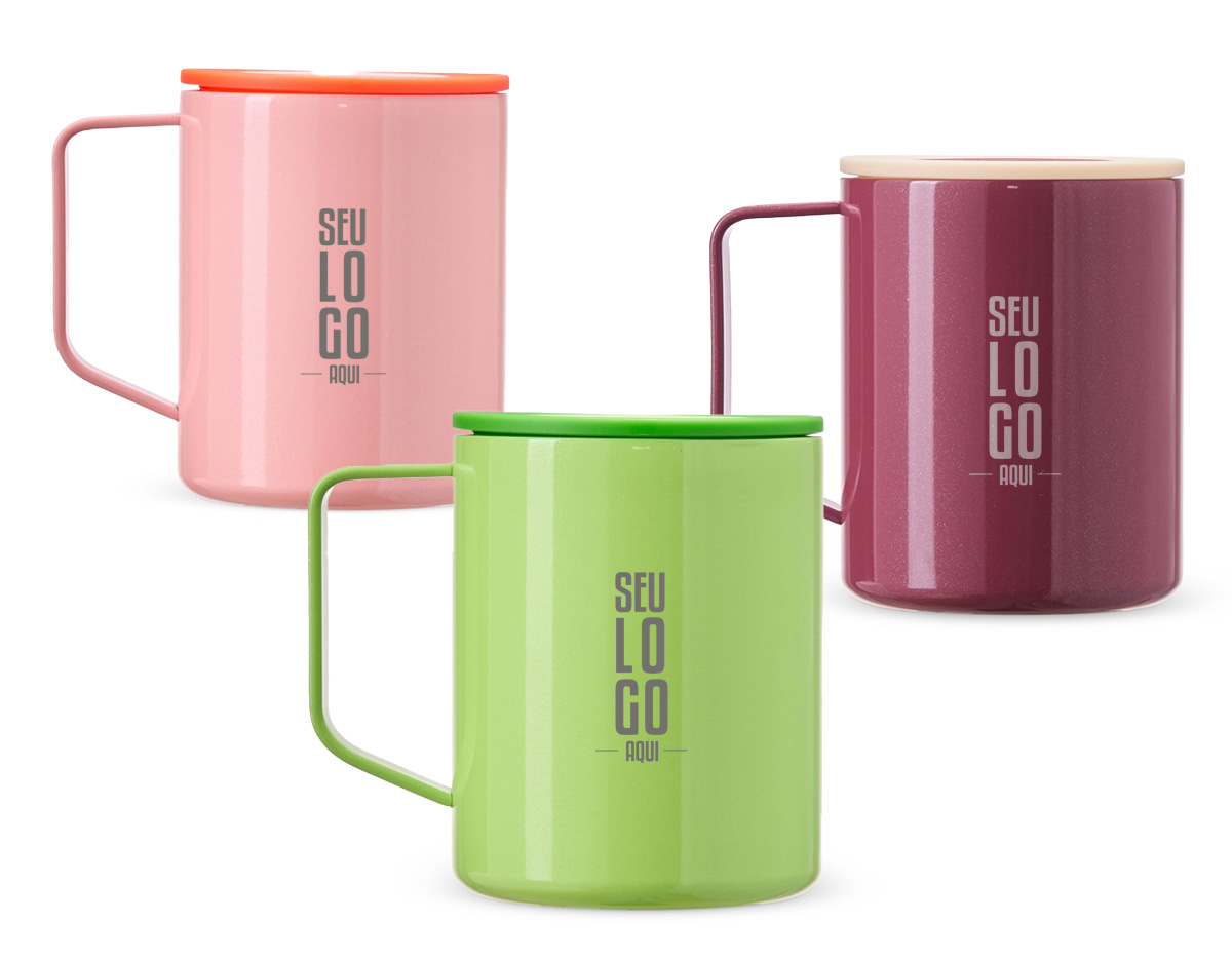 Caneca feita em inox, com parede dupla e capacidade de até 270ml. Suas cores chamativas e aspecto brilhante tornam este item, único.