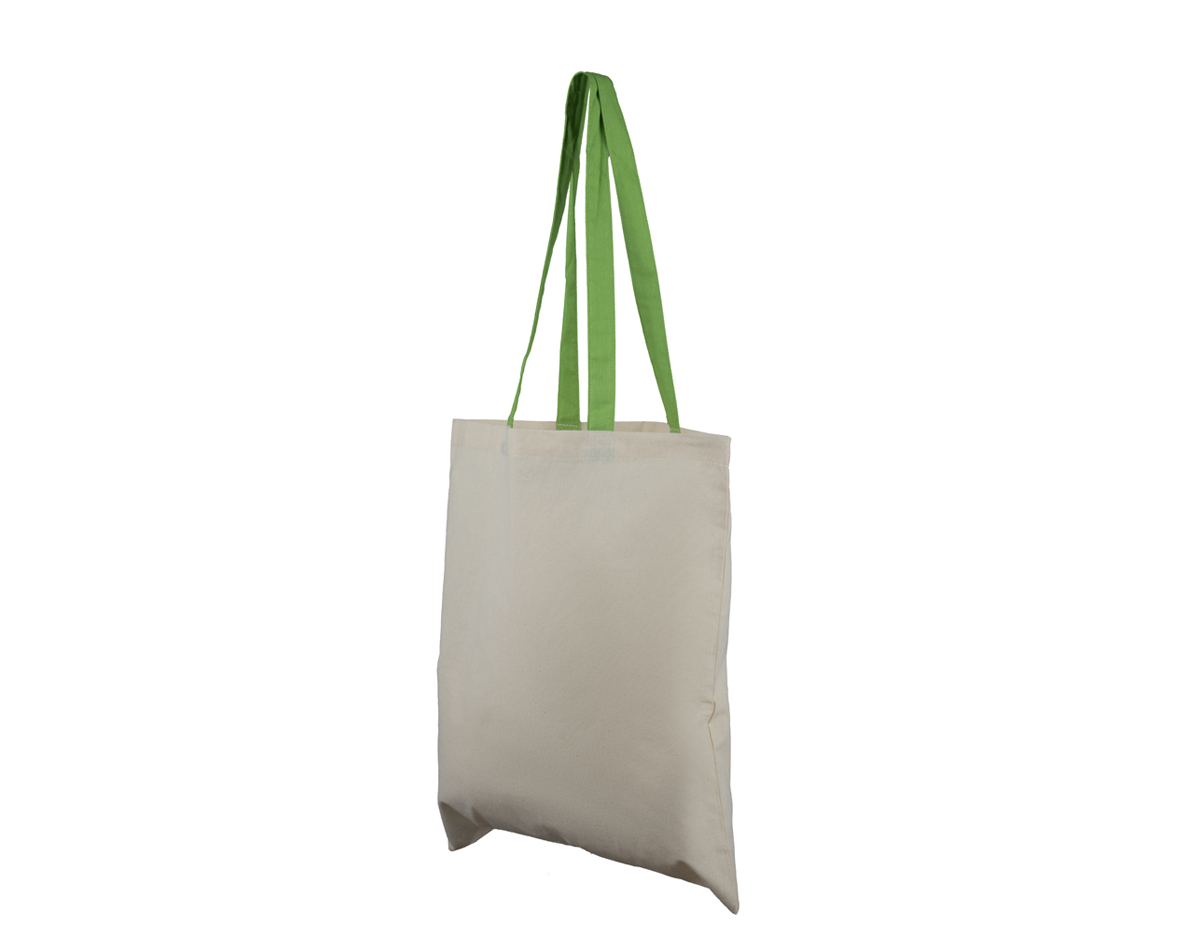 Sacola produzida em algodão cru de 140 g/m², ideal para uso diário ou em eventos. Possui um design simples e funcional, com alças coloridas que proporcionam um toque de contraste e estilo. Resistente e reutilizável, é uma opção prática e sustentável para transportar objetos com leveza e durabilidade.
