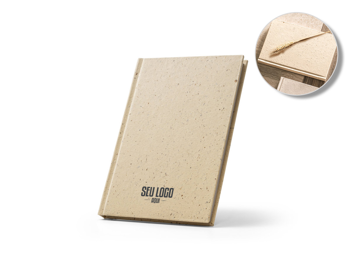 Caderno A5 de capa dura em resíduos de cevada (25%) e pedaços de algodão reciclado (75%). O interior com 80 folhas pautadas de papel cevada 100% reciclada. Um caderno que se distingue por dar uma segunda vida a materiais que podem ser reciclados. 145 x 205 mm