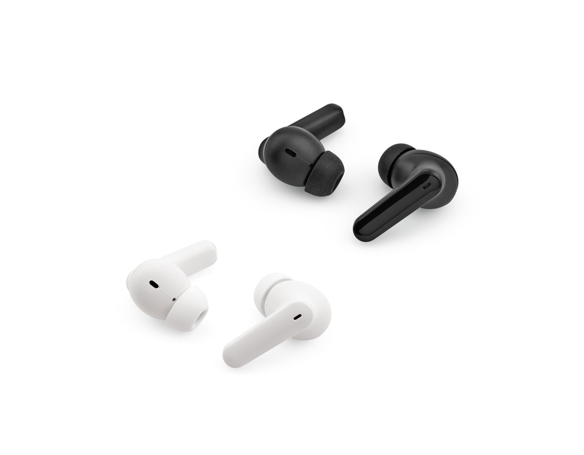 Fone de ouvido wireless em ABS 100% reciclado. Transmissão sem fios BT 5.3 com autonomia, aproximadamente, de 6 horas. Função para atender chamadas, controlo de volume e conexão à playlist do dispositivo móvel. Incluso cabo de carregamento USB-C e pares extra em borracha. Fornecido em caixa presente de papel kraft. Caixa: 75 x 150 x 45 mm