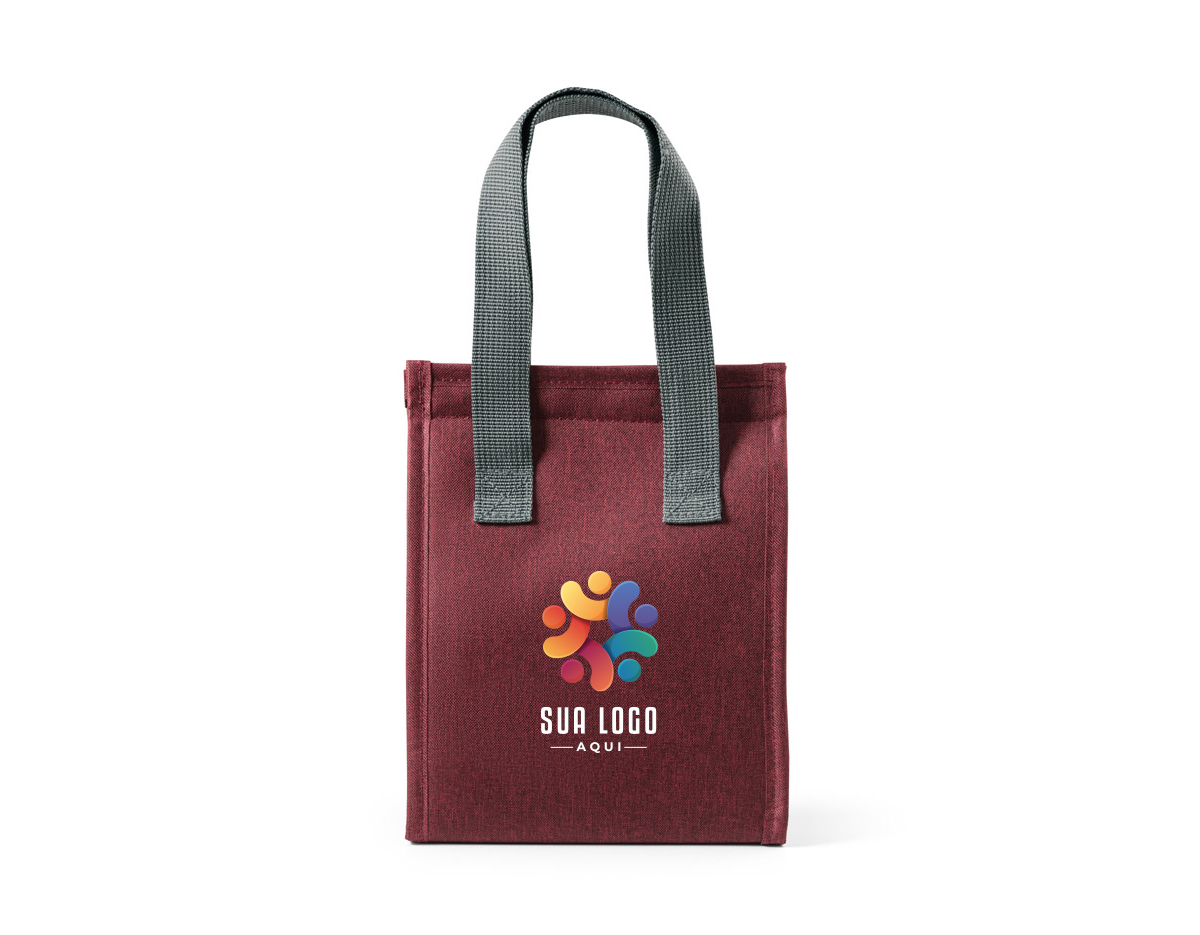 Bolsa térmica em 300D de alta densidade com pegas em webbing. Contém 1 compartimento principal com fecho aderente. Capacidade até 2.5 L. 170 x 220 x 130 mm