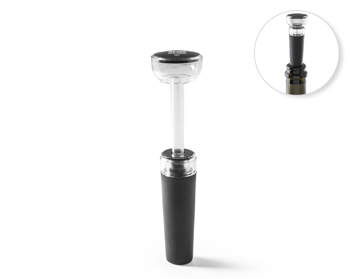 Rolha de vinho com sistema de bomba de vácuo para garrafas de vinho. Ideal para substituir a tradicional rolha de cortiça. Fornecido em caixa presente. 30 x 90 mm