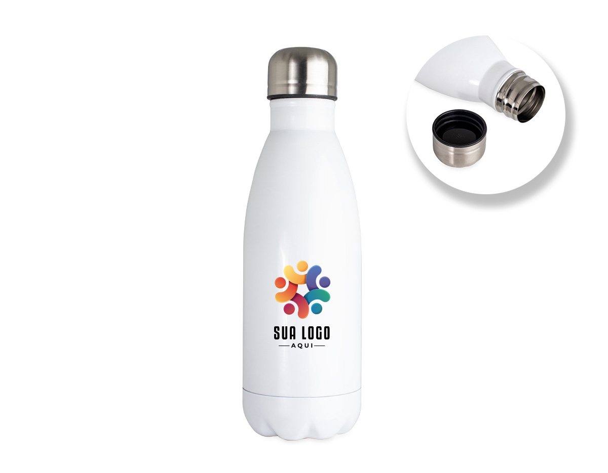 Garrafa de 650ml produzida em inox, com acabamento brilhante e tampa rosqueável para maior segurança no transporte. Modelo não térmico, ideal para uso diário, proporcionando resistência e praticidade.