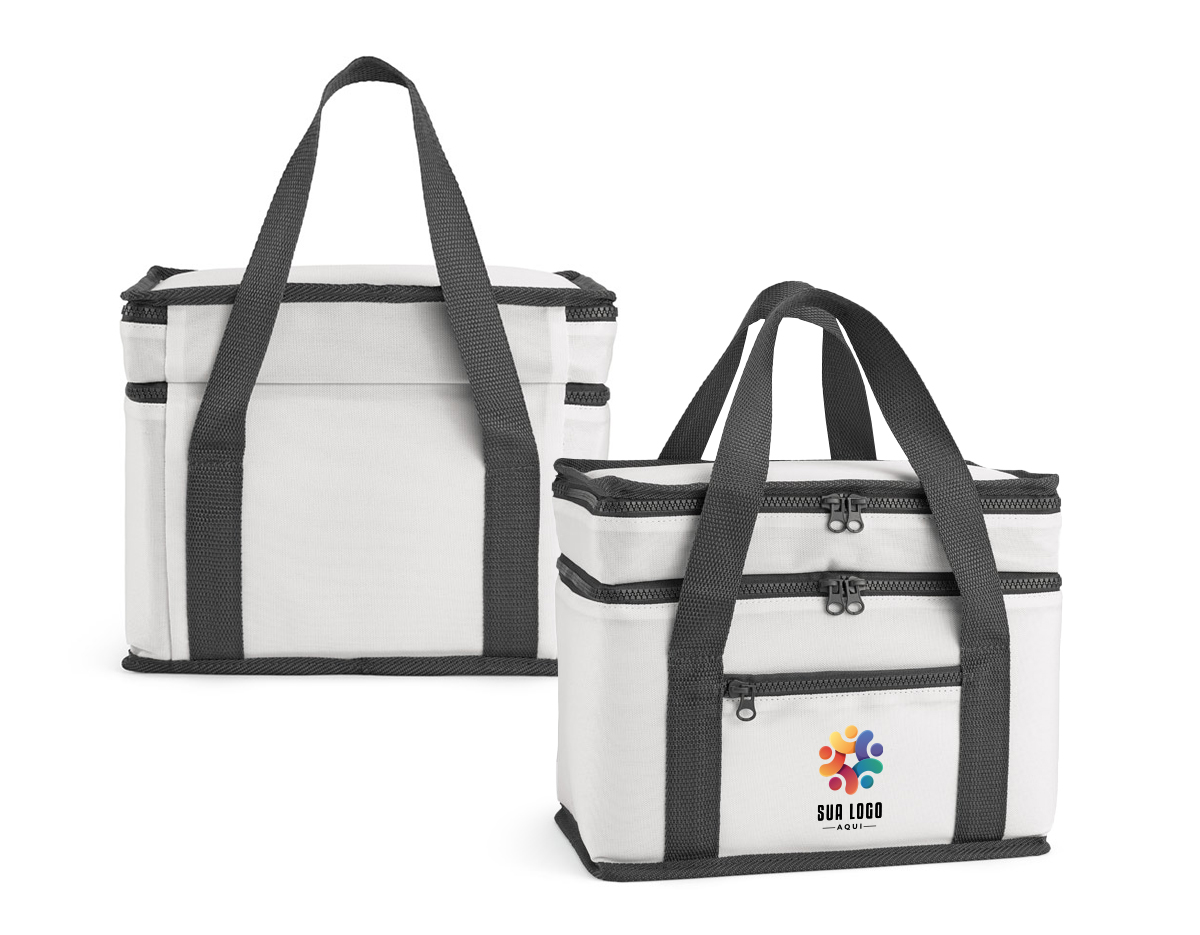 Bolsa térmica feita em 600D poliéster reciclado (100% rPET), com dois compartimentos principais isolados em PEVA, que facilitam a higienização. Possui um bolso frontal com zíper e capacidade de até 10 L, ideal para manter alimentos e bebidas na temperatura adequada.