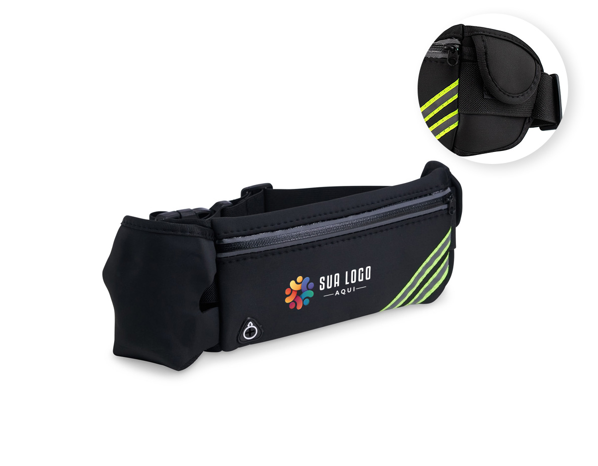 Torne suas caminhadas ainda mais práticas com esta pochete funcional! Fabricada em neoprene e resistente à água, ela é perfeita para qualquer aventura. Possui um bolso principal espaçoso, ideal para celulares, com uma divisória interna que protege a tela de riscos e organiza outros itens. Na parte externa, conta com um compartimento exclusivo para garrafinhas de água ou isotônicos e um bolso menor, ideal para chaves, documentos ou pequenos objetos como pastilhas. Leve e discreta, essa pochete ainda oferece saída para fones de ouvido e faixas refletivas, garantindo mais segurança durante corridas noturnas.