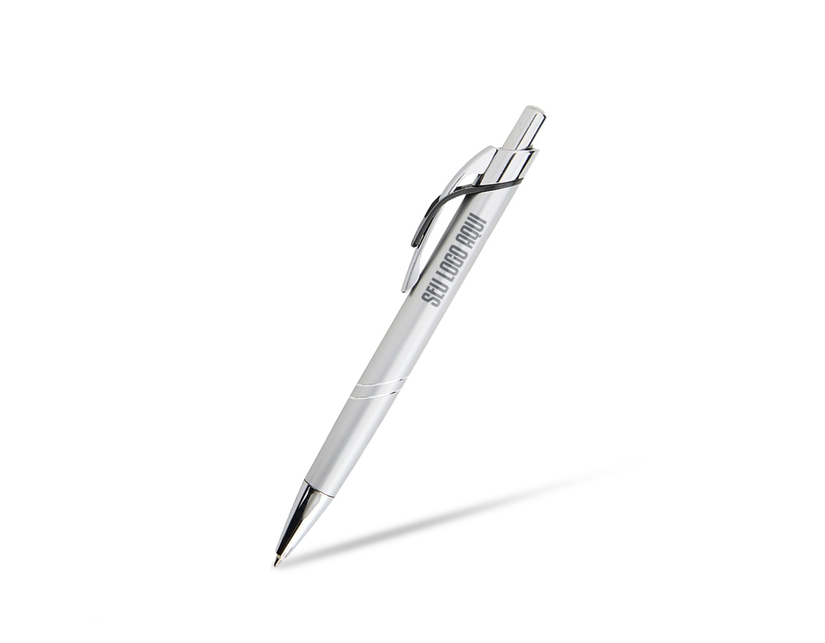 Elegante e funcional, esta caneta metálica é a combinação perfeita de sofisticação e praticidade para o dia a dia. Com acionamento por clique, oferece uma escrita suave e precisa graças à sua carga esferográfica azul de 1.0mm.