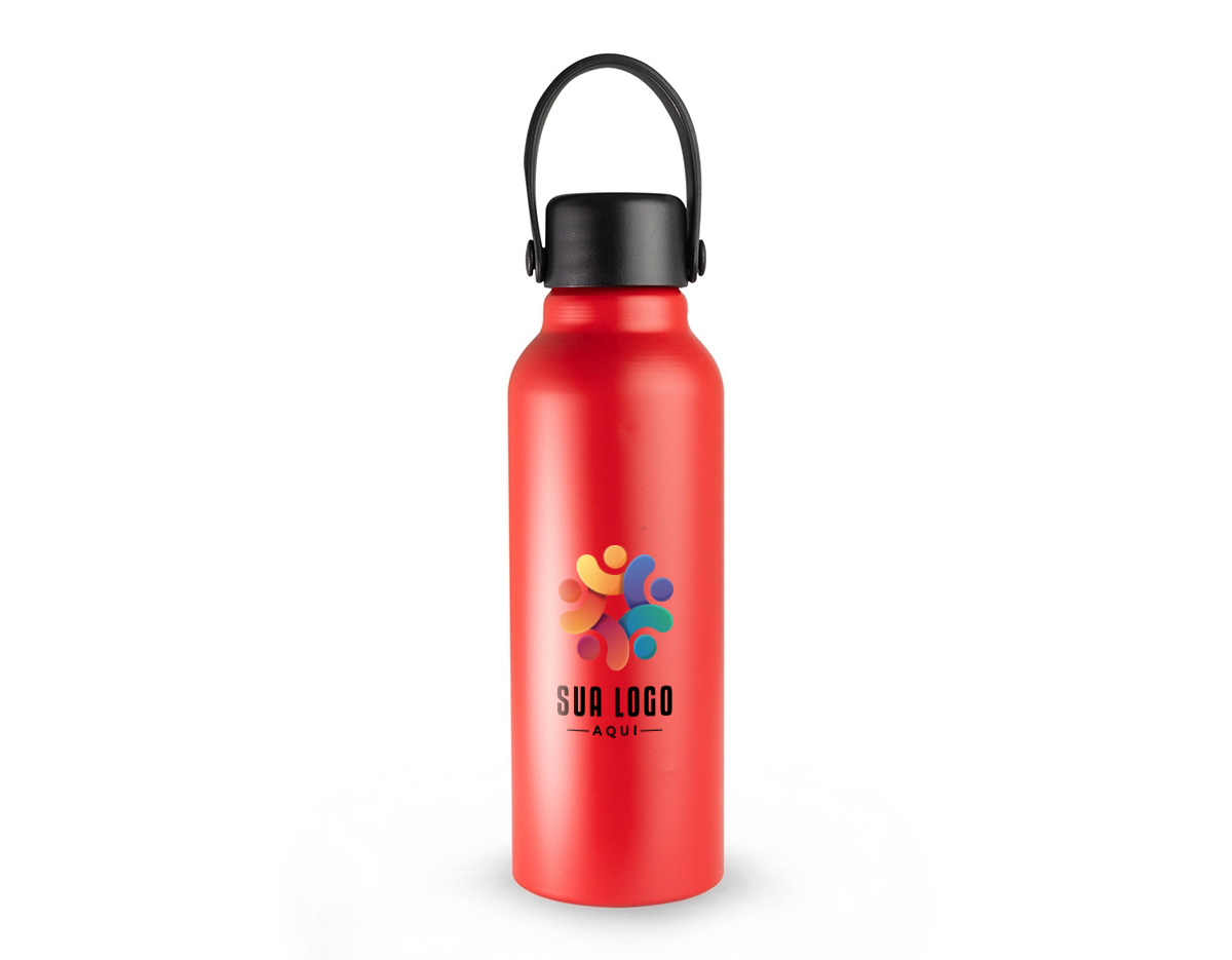 Garrafa de Alumínio 800ml – Leve, resistente e prática para o dia a dia. Possui tampa plástica rosqueável com alça integrada, garantindo fácil transporte e segurança no uso. Ideal para hidratação em qualquer momento!
