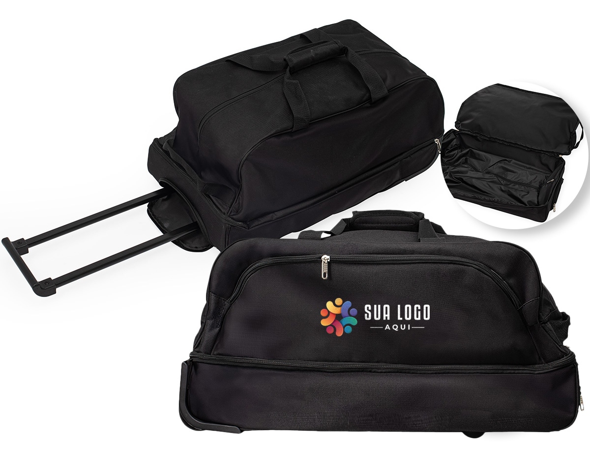 Mais versatilidade para o dia a dia e até mesmo viagens! Feita em poliéster resistente à água, essa mala de 51 litros conta com quatro compartimentos, incluindo um exclusivo para guardar o puxador e manter tudo mais organizado. O transporte é prático e confortável, com alças de mão unidas por suporte em velcro, puxador retrátil e duas rodinhas, permitindo escolher entre dois modos de locomoção. Para mais estabilidade, conta ainda com placa reforçada no fundo e dois pés de apoio.