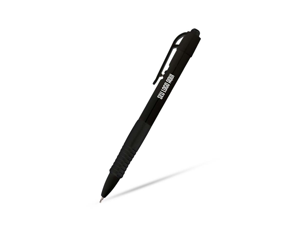 Caneta plástica com detalhe emborrachado para maior conforto na escrita. Possui carga esferográfica azul de alta qualidade, garantindo traços suaves e precisos. Seu acionamento por clique proporciona praticidade no uso diário. Leve, resistente e ergonômica, é ideal para anotações, estudos e trabalho. Design moderno e funcional, perfeita para quem busca conforto e eficiência em um único acessório.