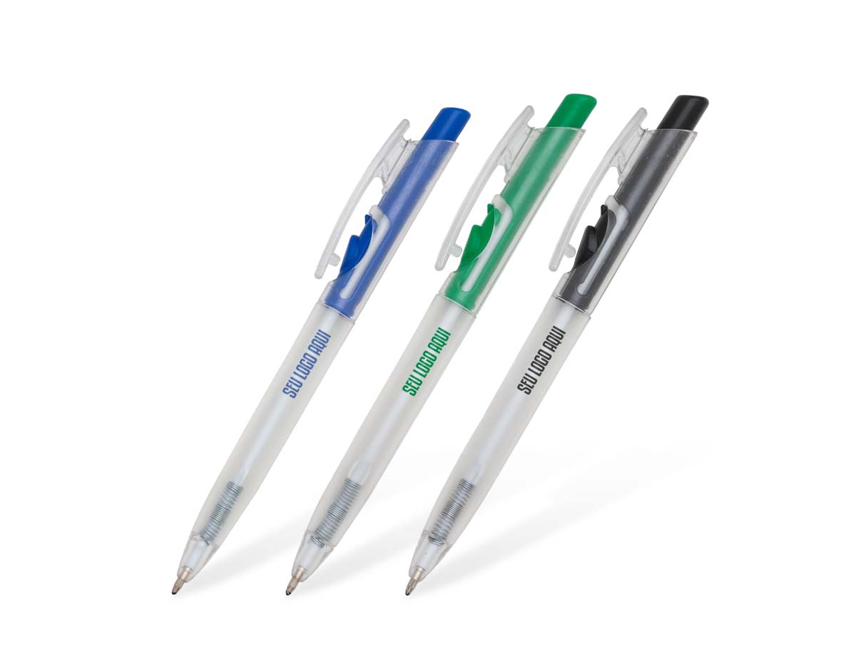 Caneta plástica com carga esferográfica azul, proporcionando escrita suave e precisa. Possui acionamento por clique, garantindo praticidade no uso diário. Leve e ergonômica, oferece conforto mesmo em longos períodos de escrita. Seu design moderno e funcional a torna ideal para anotações, estudos e trabalho. Perfeita para uso pessoal ou como brinde promocional, combinando qualidade e estilo.