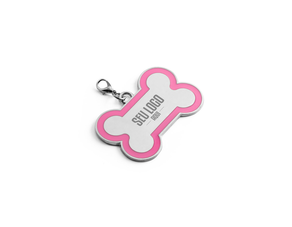Este chaveiro em formato de osso é decorado com linha colorida ao redor, oferecendo um toque personalizado. É uma opção prática e charmosa para identificar o seu animal de estimação, além de ser fácil de prender à coleira, garantindo mais segurança e estilo para o dia a dia do seu pet.