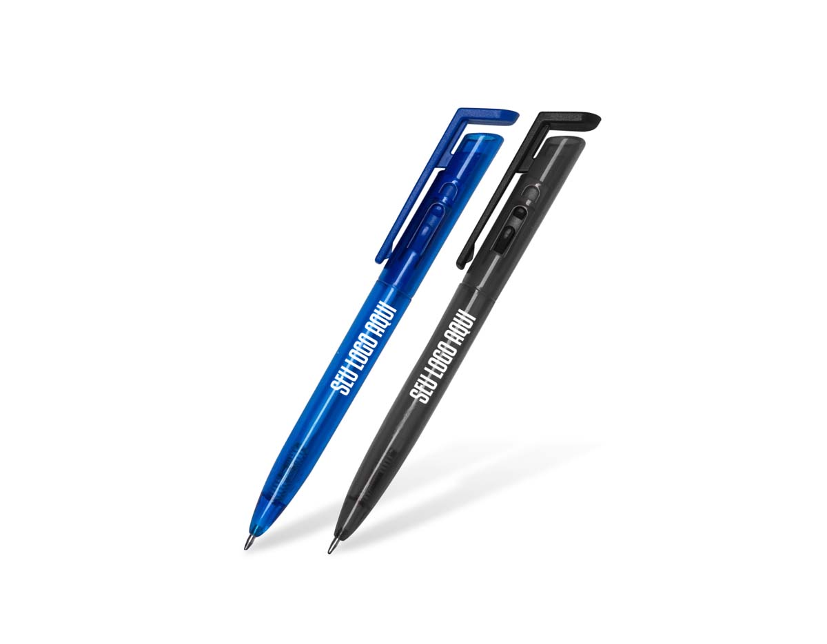 Caneta plástica com carga esferográfica azul, escrita suave e precisa. Possui acionamento por clique, prática para uso diário. Corpo leve e ergonômico, ideal para escritório, escola ou uso pessoal.