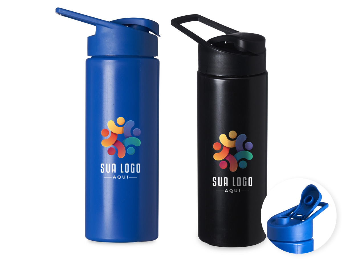 Squeeze de polietileno com capacidade de 550ml, ideal para hidratação em qualquer momento do dia. Possui tampa plástica rosqueável com alça integrada e tampa protetora para o bocal, garantindo praticidade e higiene no uso diário ou em atividades físicas.