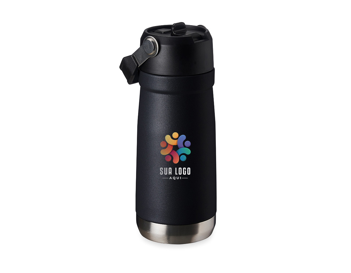 Garrafa térmica de inox com parede dupla e capacidade de 550ml. Tampa com alça para transporte, bico flip e canudo interno. Ideal para manter sua bebida na temperatura certa o dia todo.