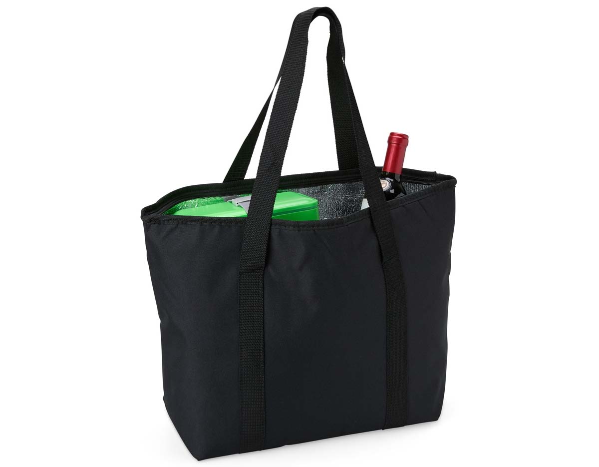 Sacola térmica 16L em poliéster durável, com material interno que conserva a temperatura. Leve, espaçosa e funcional, ideal para passeios, viagens ou compras com muito mais praticidade.