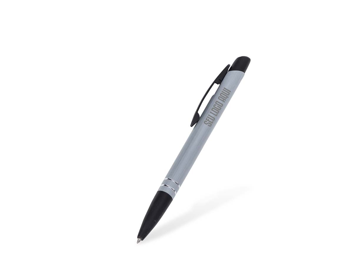 Caneta semimetálica com design moderno, carga esferográfica azul e acionamento por clique. Ideal para escrever com suavidade e conforto, perfeita para o uso diário em escritório ou estudos.
