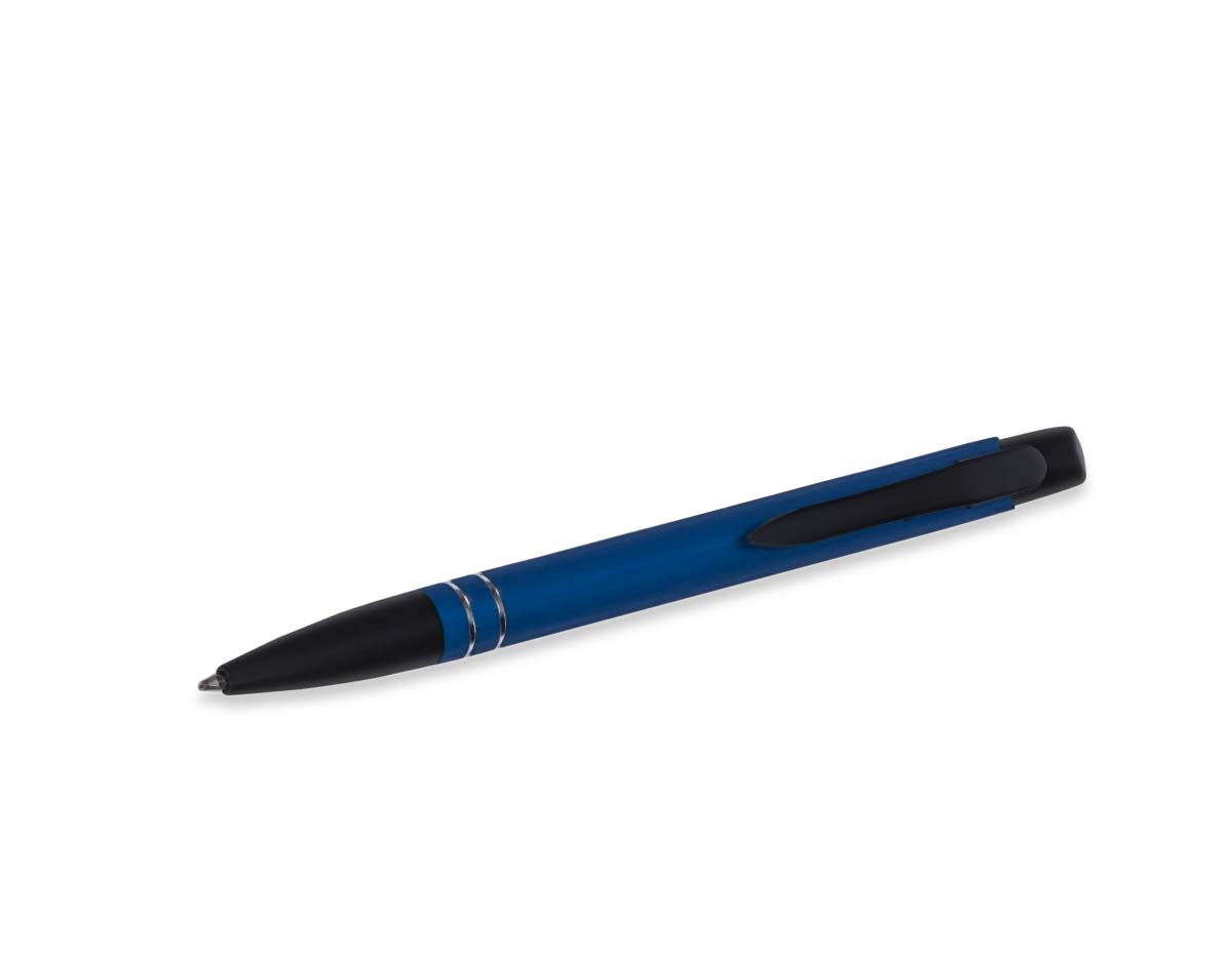 Caneta semimetálica com design moderno, carga esferográfica azul e acionamento por clique. Ideal para escrever com suavidade e conforto, perfeita para o uso diário em escritório ou estudos.